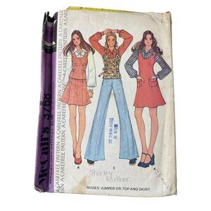 70s McCalls 3768 Vintage Sewing Pattern Size 10 Misses Jumper Or Top & Skirt CUT